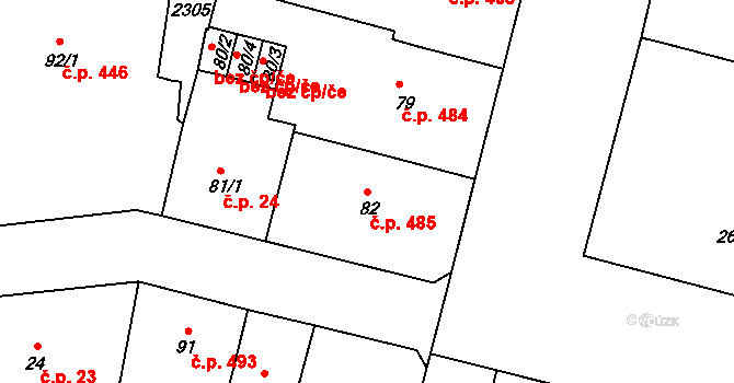 Jablonec nad Nisou 485 na parcele st. 82 v KÚ Jablonec nad Nisou, Katastrální mapa