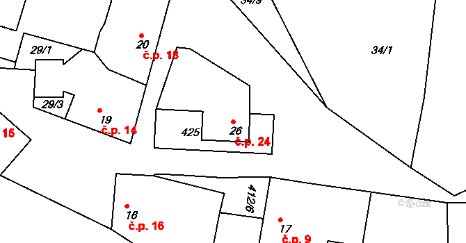 Vržanov 24, Kamenice na parcele st. 26 v KÚ Vržanov, Katastrální mapa