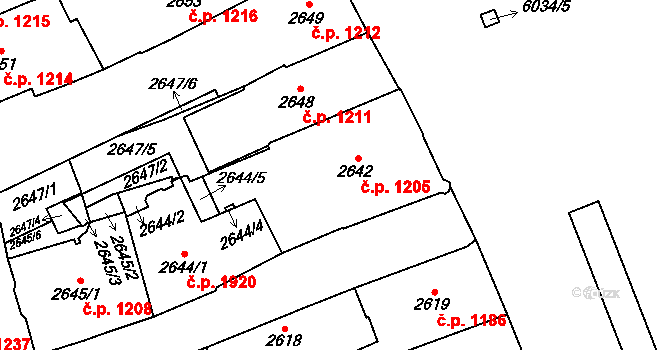 Jihlava 1205 na parcele st. 2642 v KÚ Jihlava, Katastrální mapa