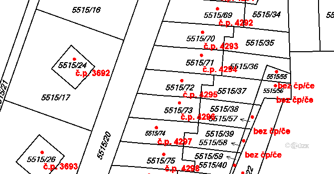 Jihlava 4295 na parcele st. 5515/72 v KÚ Jihlava, Katastrální mapa