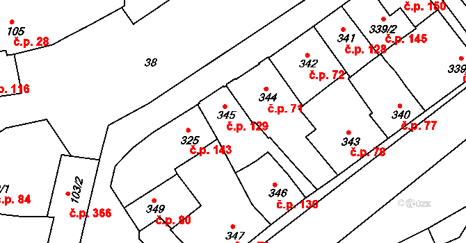 Telč-Podolí 129, Telč na parcele st. 345 v KÚ Telč, Katastrální mapa