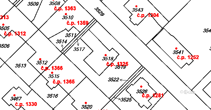 Roztoky 1325 na parcele st. 3518/1 v KÚ Žalov, Katastrální mapa