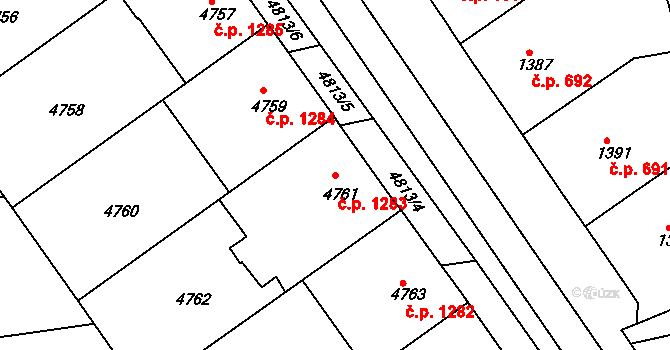 Bzenec 1283 na parcele st. 4761 v KÚ Bzenec, Katastrální mapa