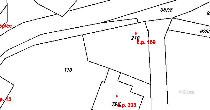 Humny 109, Pchery na parcele st. 210 v KÚ Pchery, Katastrální mapa