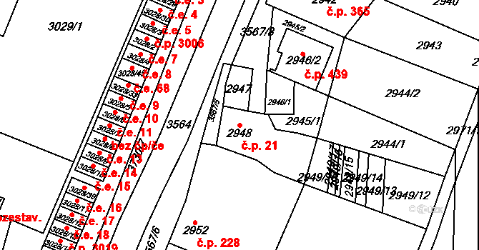 Nosálovice 21, Vyškov na parcele st. 2948 v KÚ Vyškov, Katastrální mapa