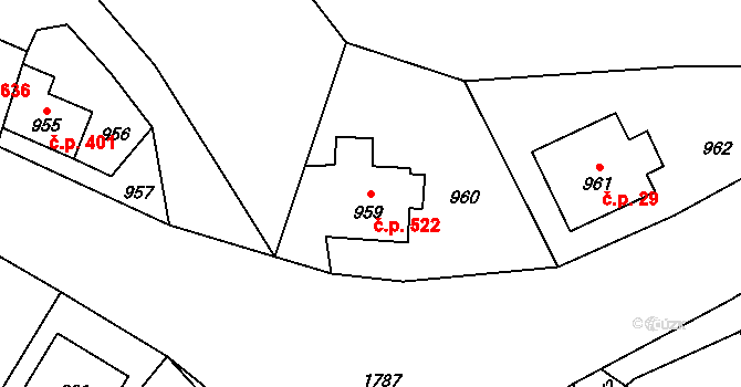 Moravský Beroun 522 na parcele st. 959 v KÚ Moravský Beroun, Katastrální mapa