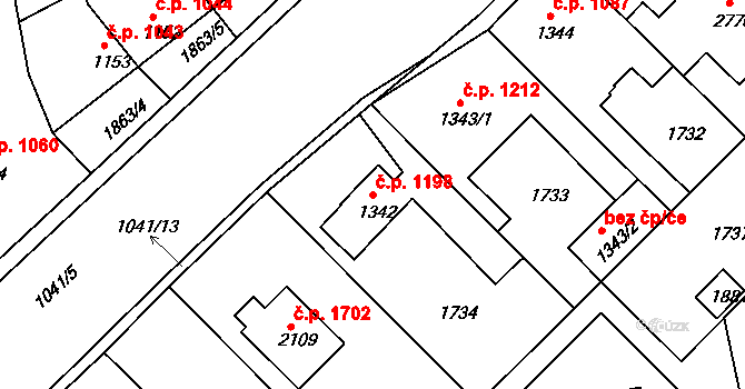 Brandýs nad Labem 1198, Brandýs nad Labem-Stará Boleslav na parcele st. 1342 v KÚ Brandýs nad Labem, Katastrální mapa