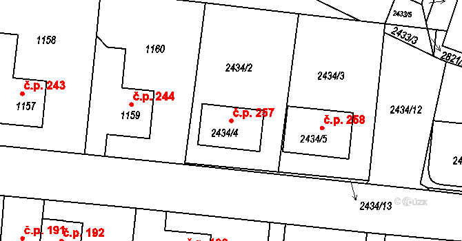 Dačice V 257, Dačice na parcele st. 2434/4 v KÚ Dačice, Katastrální mapa