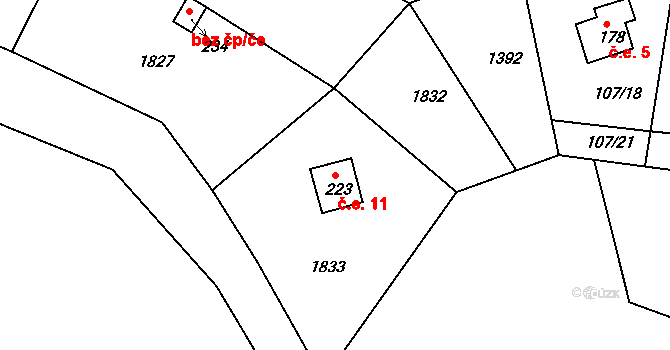 Radostín 11, Sychrov na parcele st. 223 v KÚ Radostín u Sychrova, Katastrální mapa