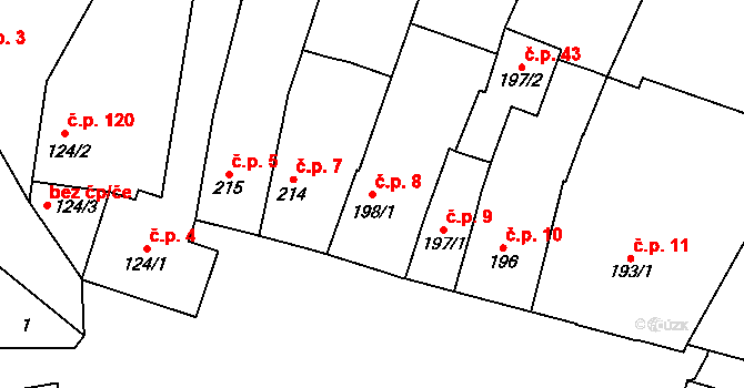 Úpice 8 na parcele st. 198/1 v KÚ Úpice, Katastrální mapa