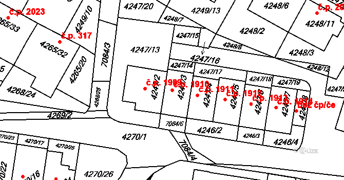Boskovice 1910 na parcele st. 4247/3 v KÚ Boskovice, Katastrální mapa