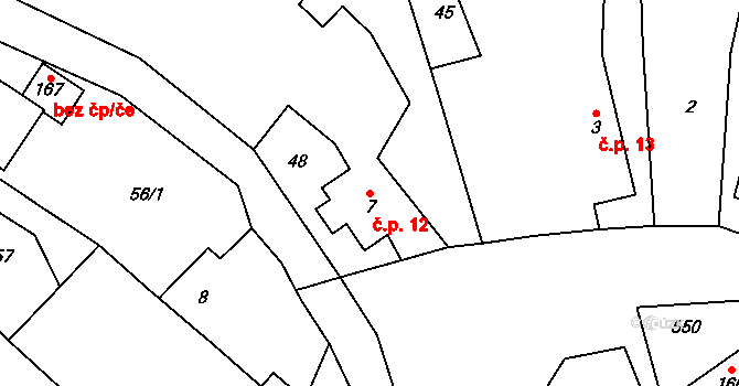 Vicmanov 12, Mukařov na parcele st. 7 v KÚ Vicmanov, Katastrální mapa