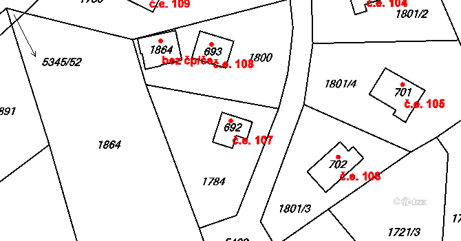 Podkozí 107, Chyňava na parcele st. 692 v KÚ Chyňava, Katastrální mapa