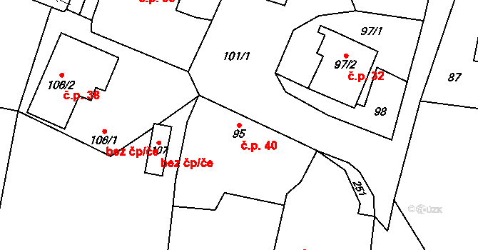 Hřibsko 40, Stěžery na parcele st. 95 v KÚ Hřibsko, Katastrální mapa