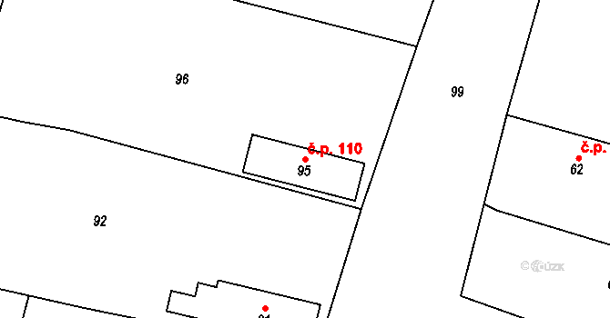 Kosice 110 na parcele st. 95 v KÚ Kosice, Katastrální mapa