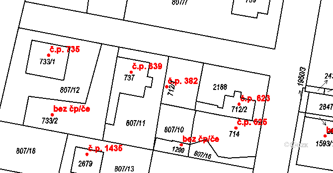 Třebechovice pod Orebem 382 na parcele st. 712/1 v KÚ Třebechovice pod Orebem, Katastrální mapa