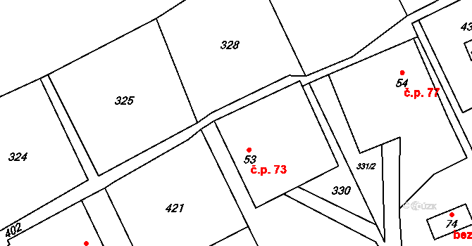 Žipotín 73, Gruna na parcele st. 53 v KÚ Žipotín, Katastrální mapa