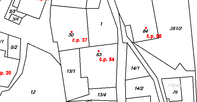 Chotovice 54 na parcele st. 63 v KÚ Chotovice, Katastrální mapa