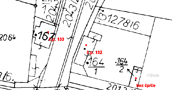 Ředhošť 132, Mšené-lázně na parcele st. 164/1 v KÚ Ředhošť, Katastrální mapa