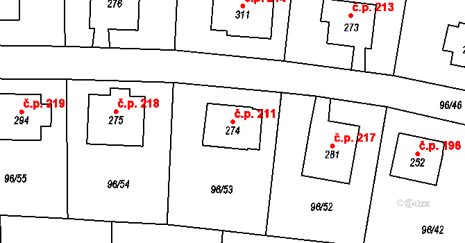 Přepeře 211 na parcele st. 274 v KÚ Přepeře u Turnova, Katastrální mapa