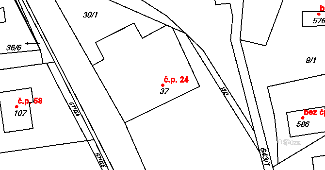 Zářecká Lhota 24 na parcele st. 37 v KÚ Zářecká Lhota, Katastrální mapa