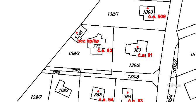 Svojetice 62 na parcele st. 775 v KÚ Svojetice, Katastrální mapa