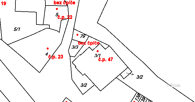 Záboří 47 na parcele st. 3/1 v KÚ Záboří u Blatné, Katastrální mapa