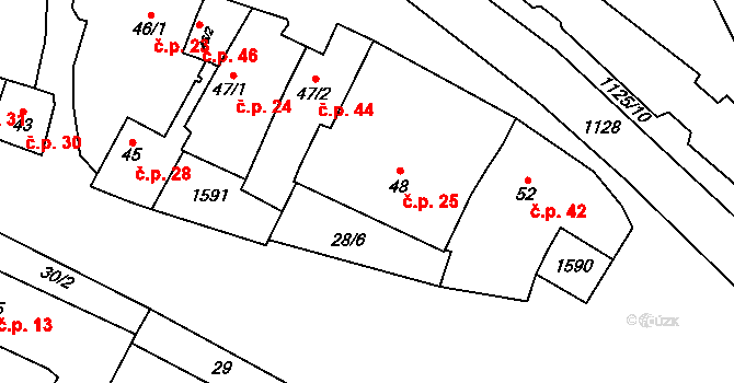 Lhánice 25 na parcele st. 48 v KÚ Lhánice, Katastrální mapa