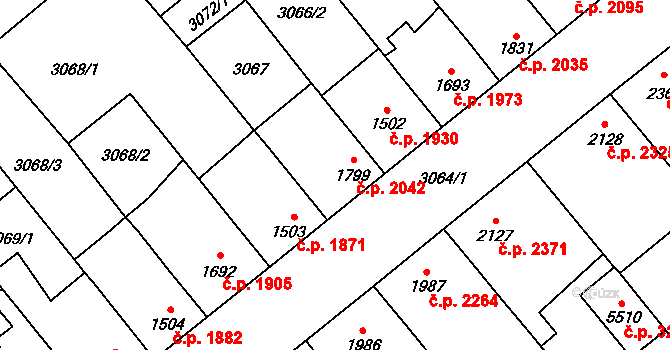 Břeclav 2042 na parcele st. 1799 v KÚ Břeclav, Katastrální mapa