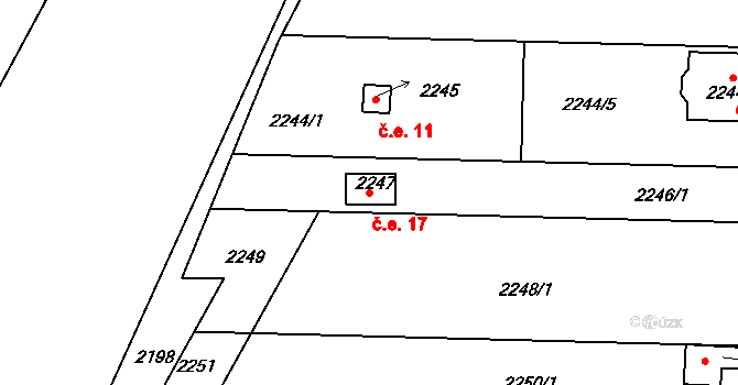 Holásky 17, Brno na parcele st. 2247 v KÚ Holásky, Katastrální mapa