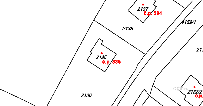 Jablunkov 335 na parcele st. 2135 v KÚ Jablunkov, Katastrální mapa