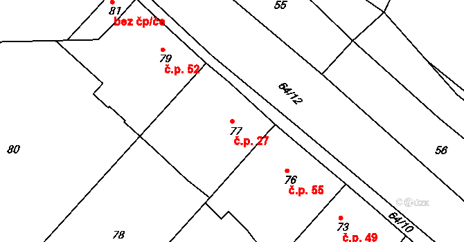 Skuhrov 27, Velký Borek na parcele st. 77 v KÚ Skuhrov u Mělníka, Katastrální mapa