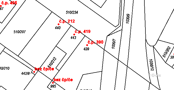Sendražice 390, Kolín na parcele st. 439 v KÚ Sendražice u Kolína, Katastrální mapa