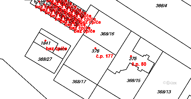 Čejetičky 177, Mladá Boleslav na parcele st. 376 v KÚ Čejetice u Mladé Boleslavi, Katastrální mapa