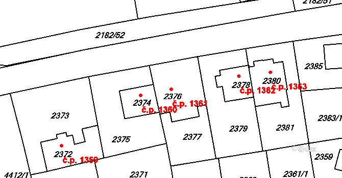 Žižkov 1361, Praha na parcele st. 2376 v KÚ Žižkov, Katastrální mapa