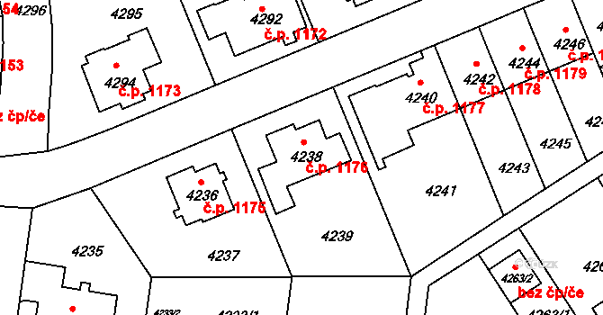 Záběhlice 1176, Praha na parcele st. 4238 v KÚ Záběhlice, Katastrální mapa