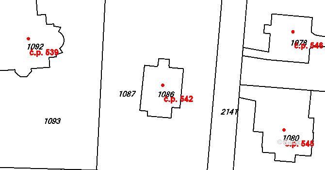 Střešovice 542, Praha na parcele st. 1086 v KÚ Střešovice, Katastrální mapa