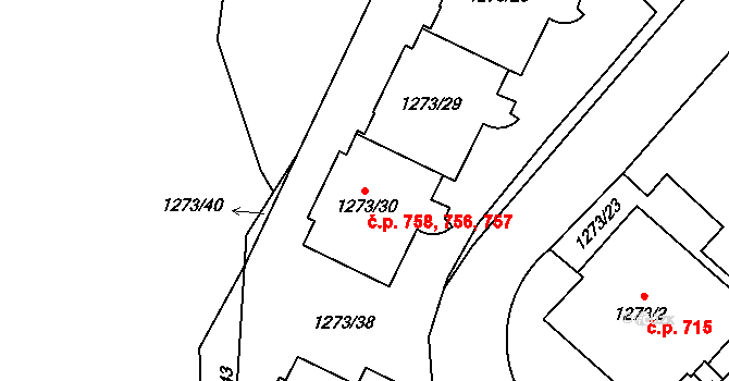 Vokovice 756,757,758, Praha na parcele st. 1273/30 v KÚ Vokovice, Katastrální mapa