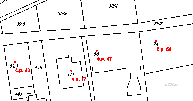 Točník 47 na parcele st. 66 v KÚ Točník, Katastrální mapa