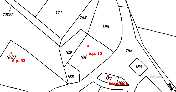 Kozičín 12, Příbram na parcele st. 164 v KÚ Kozičín, Katastrální mapa