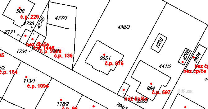 Sezimovo Ústí 876 na parcele st. 2651 v KÚ Sezimovo Ústí, Katastrální mapa