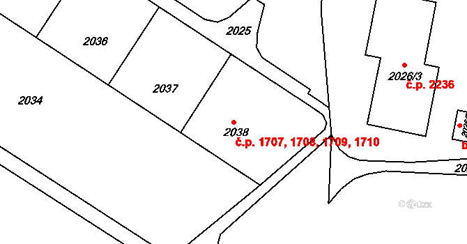 Česká Lípa 1707,1708,1709,1710 na parcele st. 2038 v KÚ Česká Lípa, Katastrální mapa