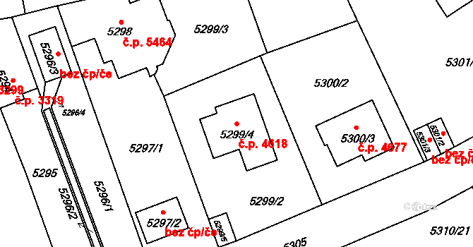 Chomutov 4618 na parcele st. 5299/4 v KÚ Chomutov I, Katastrální mapa