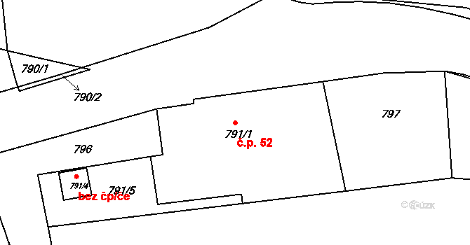 Liberec VII-Horní Růžodol 52, Liberec na parcele st. 791/1 v KÚ Horní Růžodol, Katastrální mapa
