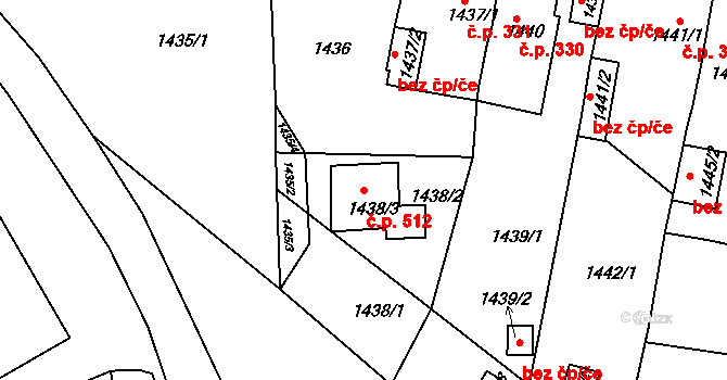 Teplické Předměstí 512, Bílina na parcele st. 1438/3 v KÚ Bílina, Katastrální mapa