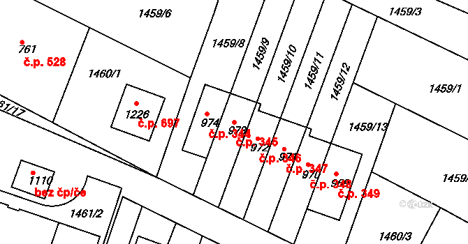 Plotiště nad Labem 345, Hradec Králové na parcele st. 973 v KÚ Plotiště nad Labem, Katastrální mapa