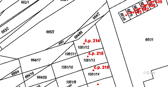 Mokrá 214, Mokrá-Horákov na parcele st. 1081/12 v KÚ Mokrá u Brna, Katastrální mapa