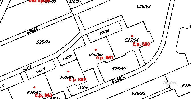 Ráj 861, Karviná na parcele st. 525/65 v KÚ Ráj, Katastrální mapa