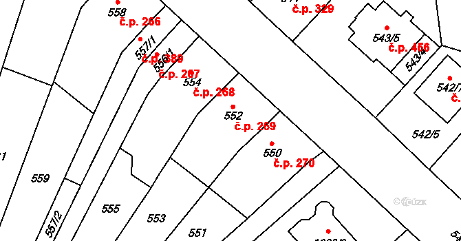 Pozořice 269 na parcele st. 552 v KÚ Pozořice, Katastrální mapa