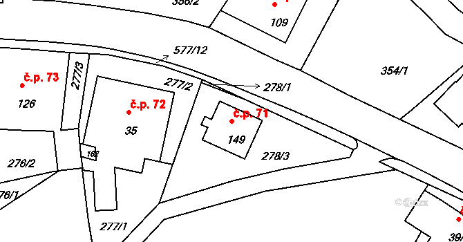 Františkov nad Ploučnicí 71 na parcele st. 149 v KÚ Františkov nad Ploučnicí, Katastrální mapa